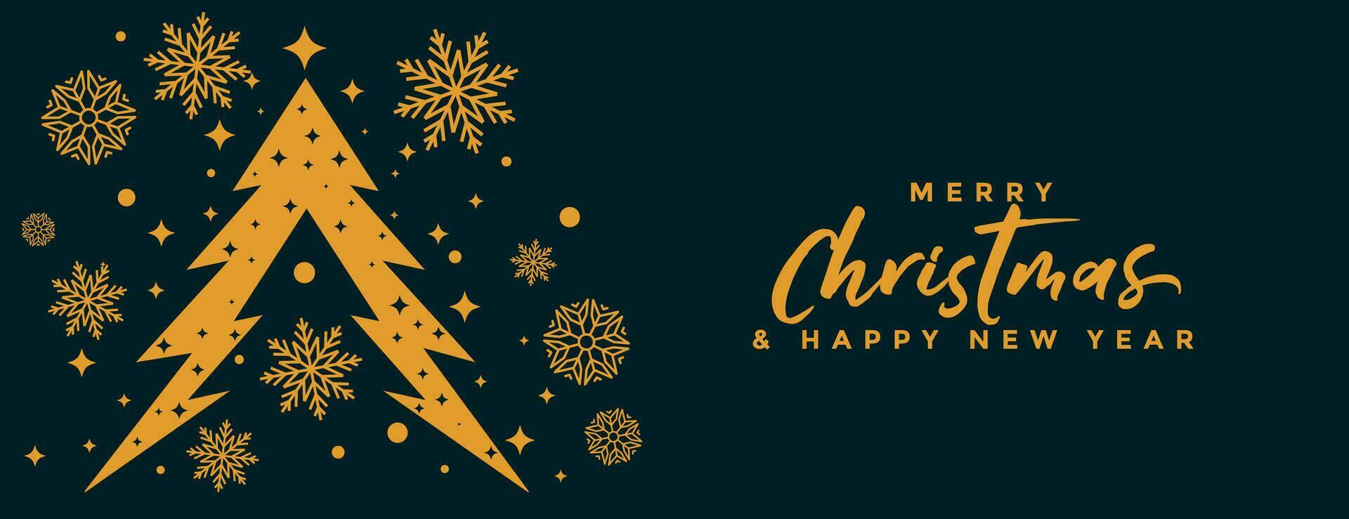 merry christmas decorative banner with snowflakes and tree vector