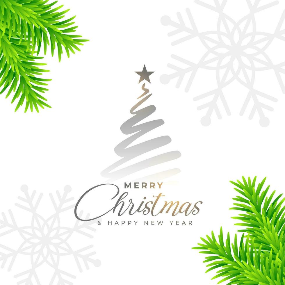 merry christmas festive snowflake background with green fir vector