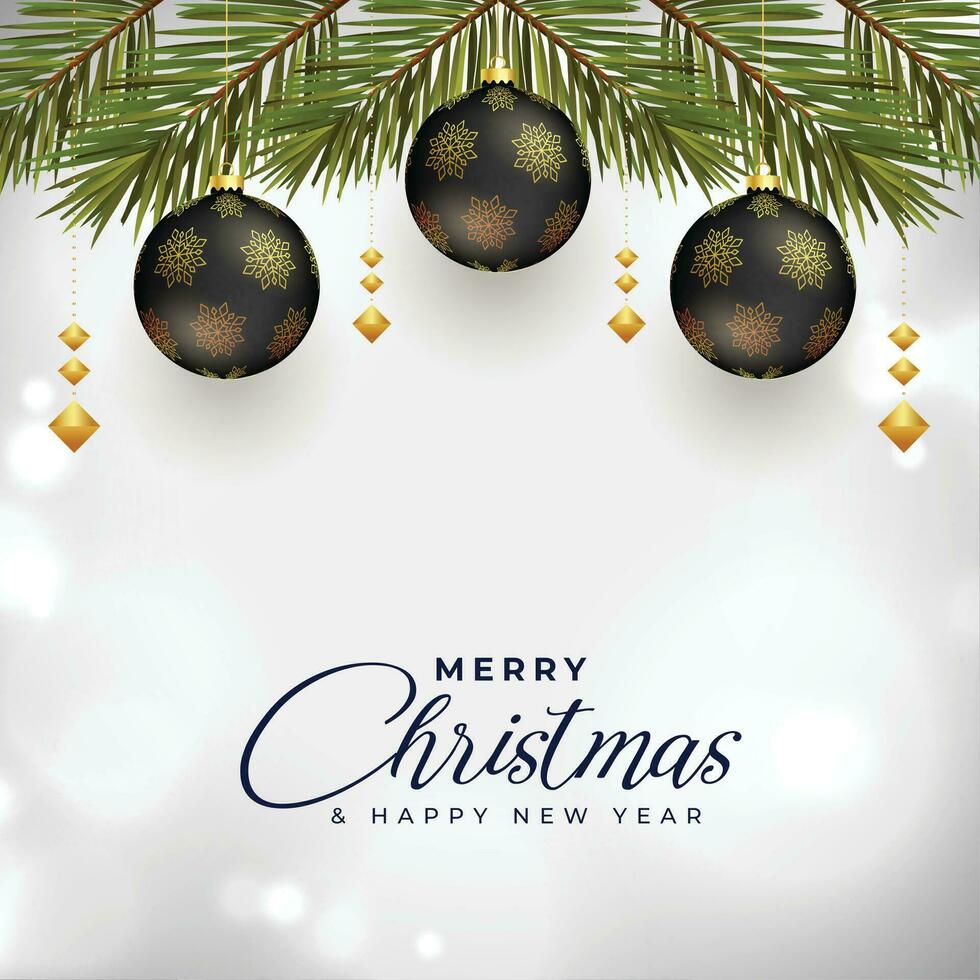 elegant merry xmas greeting card with realistic ball design vector