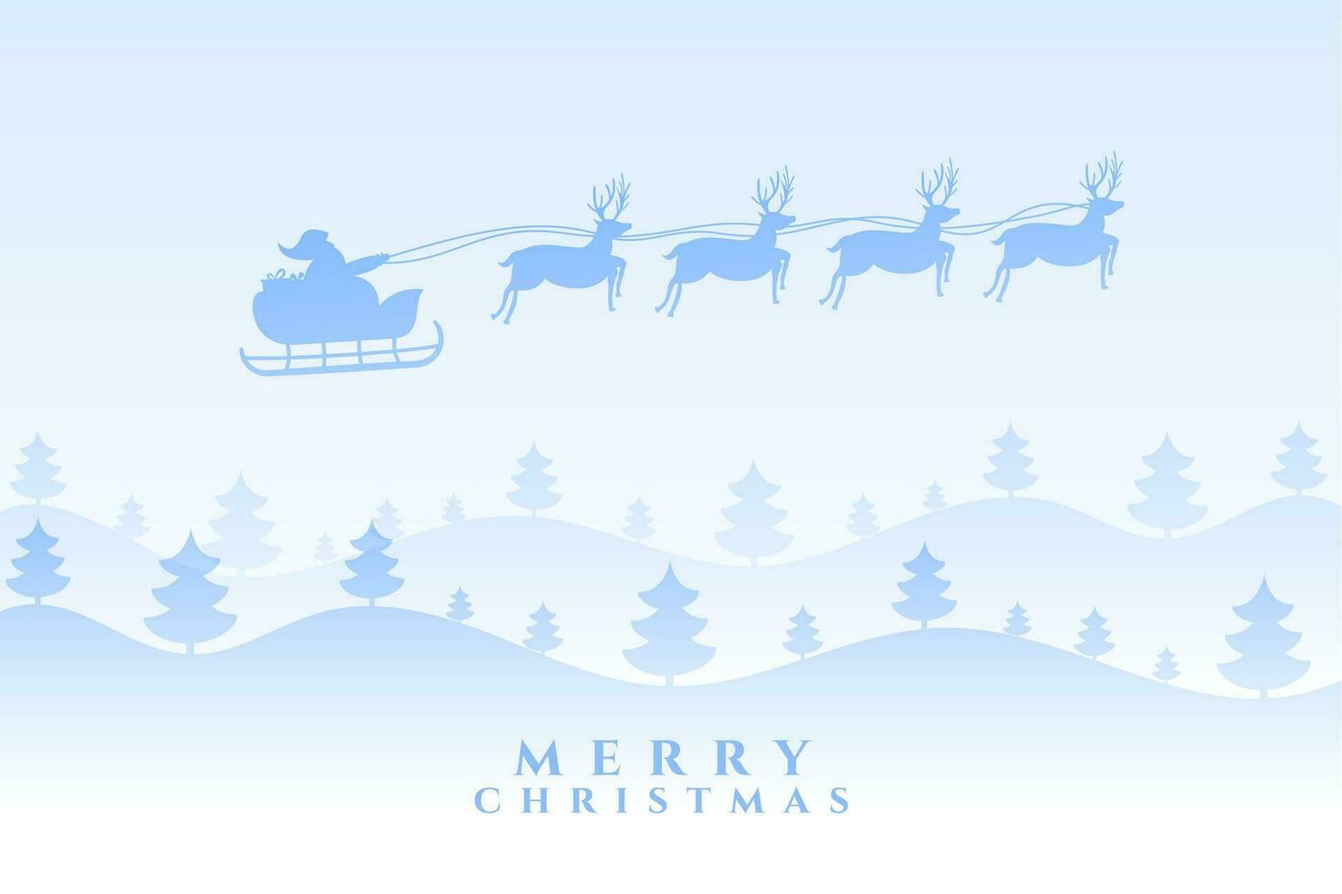 merry christmas festive tree background with flying santa sleigh vector