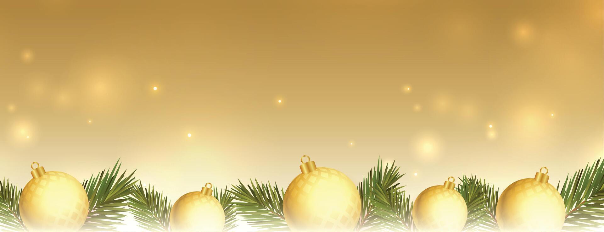 merry christmas ball and leaves decorative on golden background vector