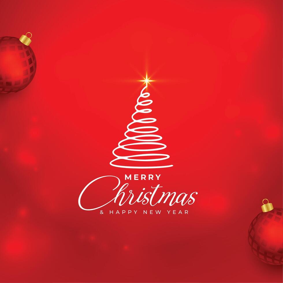 merry christmas and new eve red background with xmas ball vector