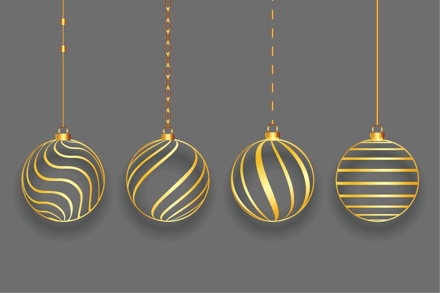 line style golden christmas bauble design in set of four vector