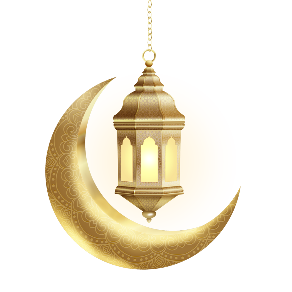 Gold Lantern with Crescent Moon in Transparent Background png