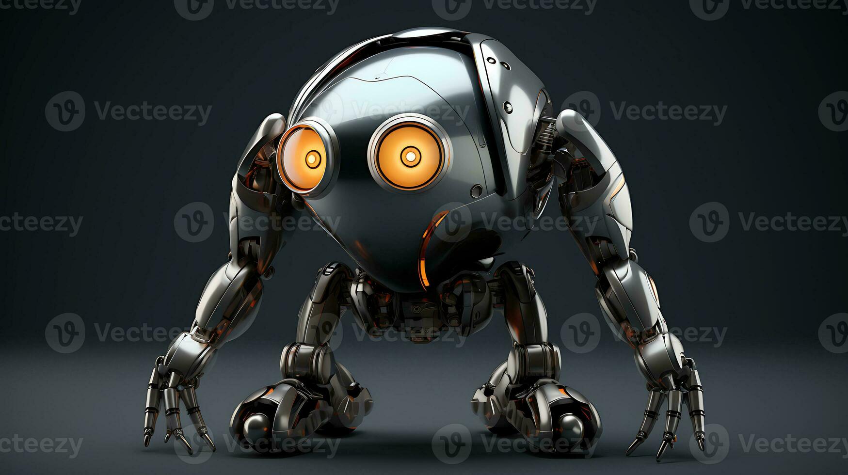 AI generated Close-up of a robot with large glowing eyes on a dark background photo