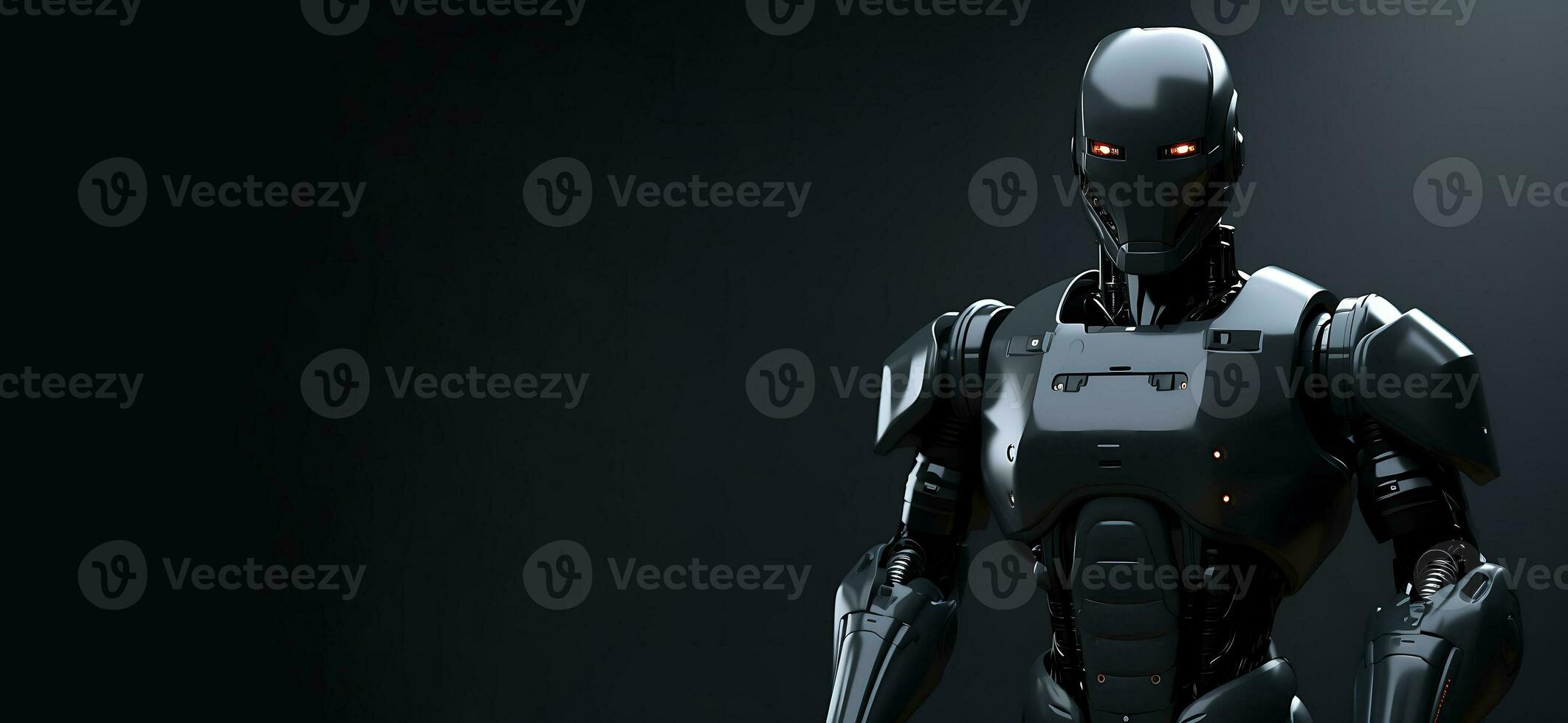 AI generated Banner with free space for text. Robot on a black background. photo