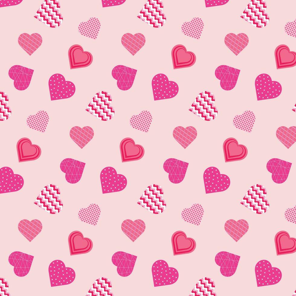 Background with hearts in patchwork style. vector