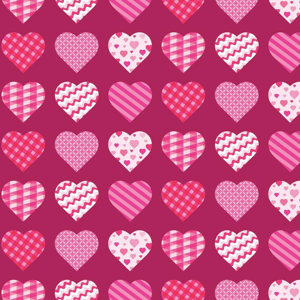 Background with hearts in patchwork style. vector