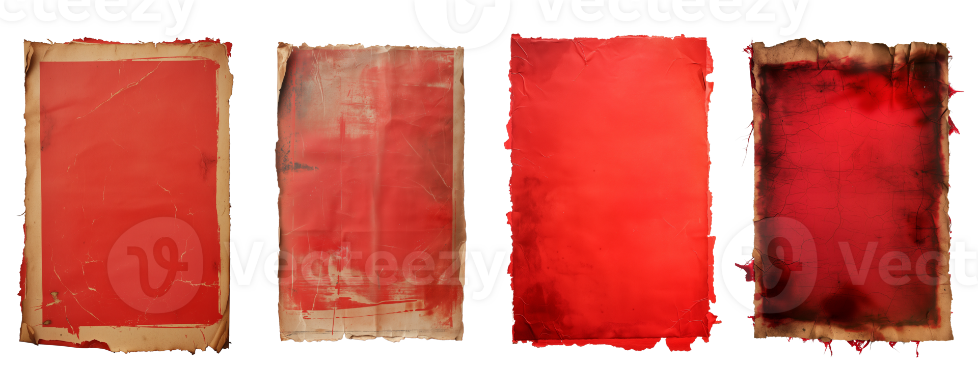 AI generated Vintage Red Parchment Paper Collection Isolated png
