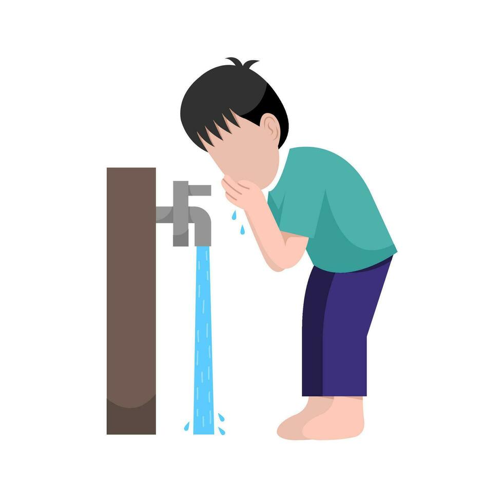 Muslim Boy Doing Ablution Step vector