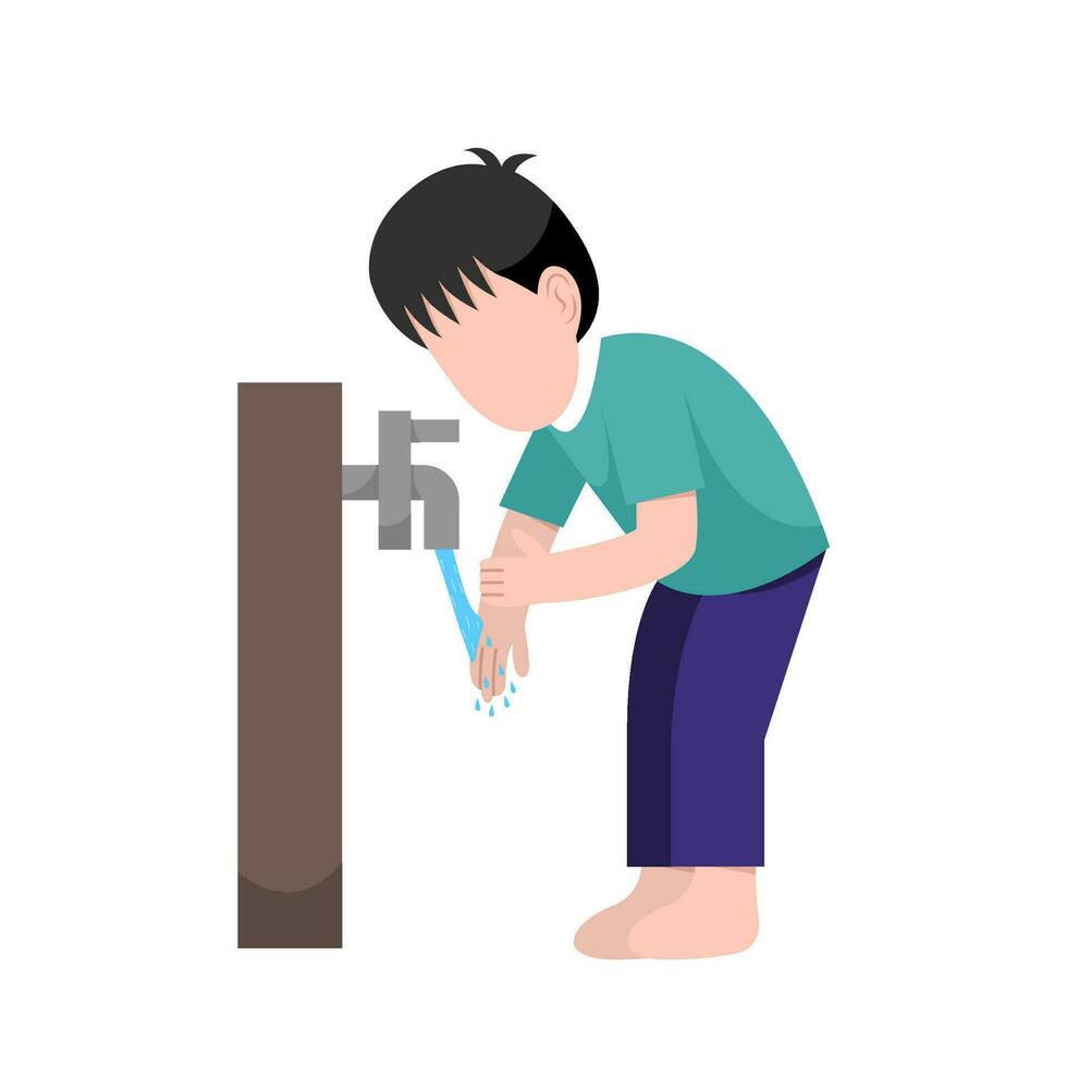 Muslim Boy Doing Ablution Step vector