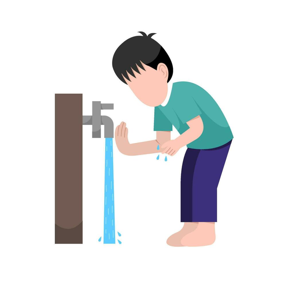 Muslim Boy Doing Ablution Step vector