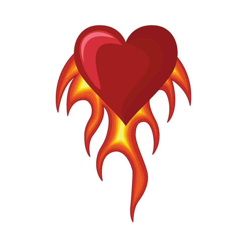 ilustración de corazón en fuego vector