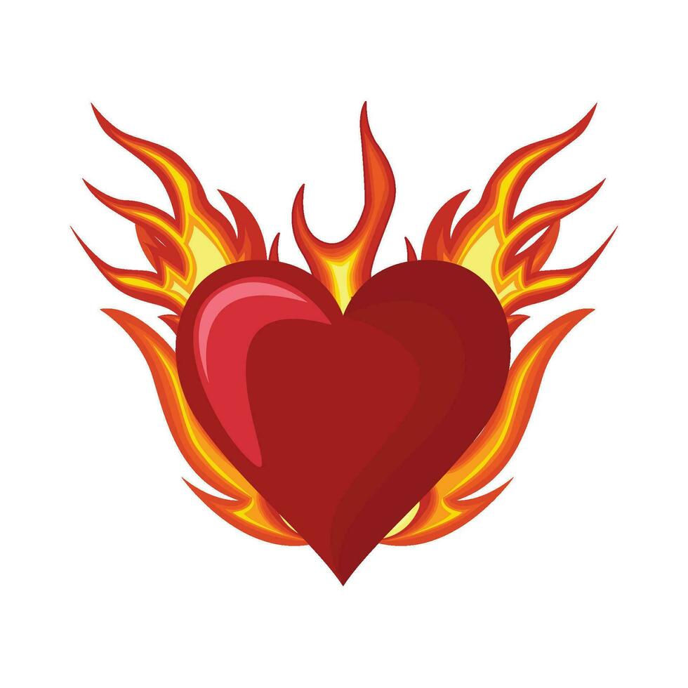 ilustración de corazón en fuego vector