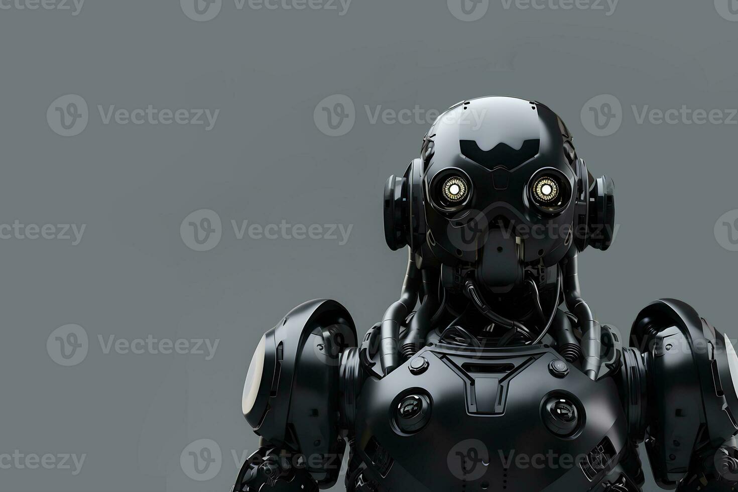 AI generated Close-up of a robot with a black body on a gray background photo