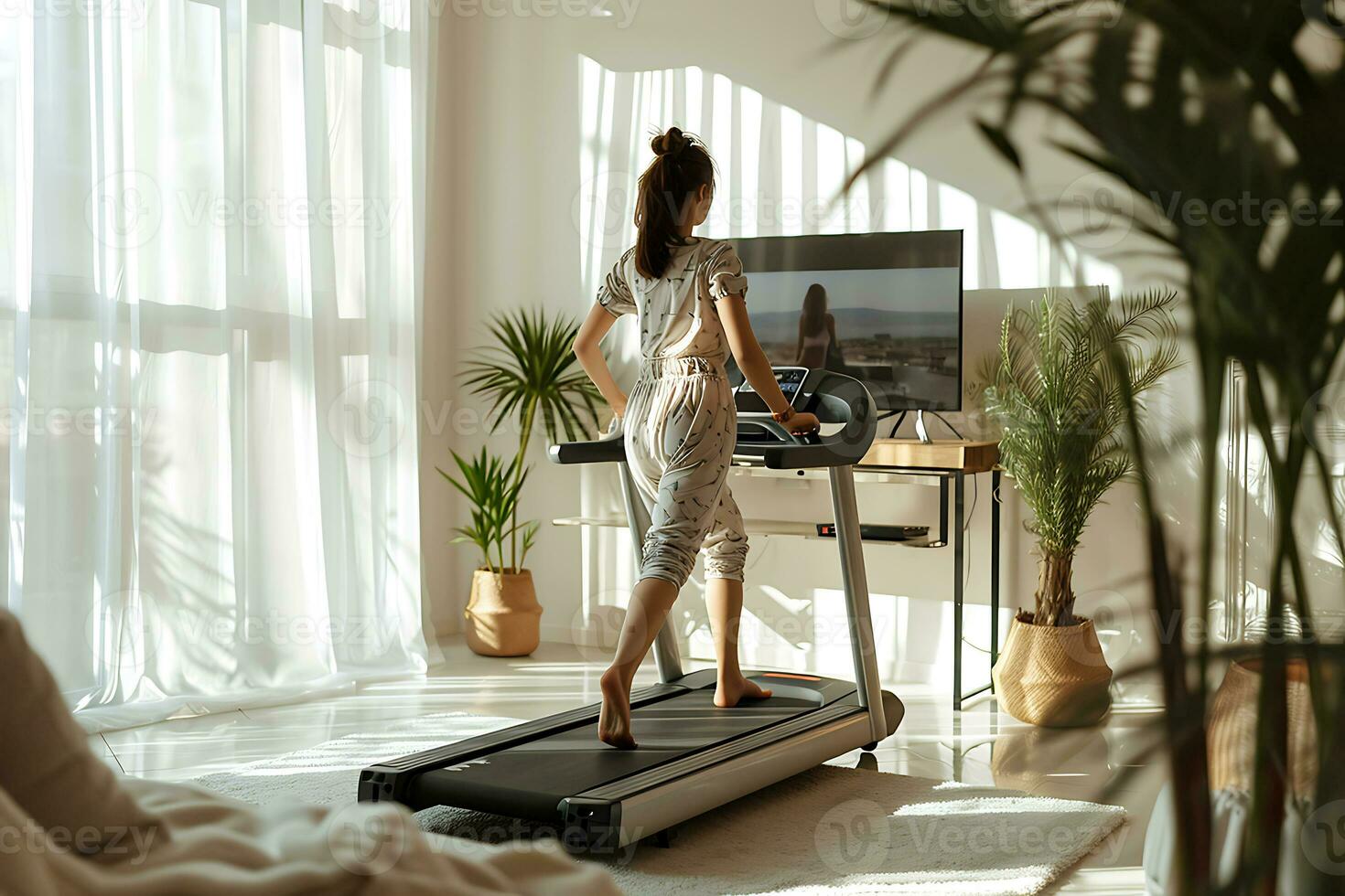 AI generated Cozy Home Fitness in Sunlight photo