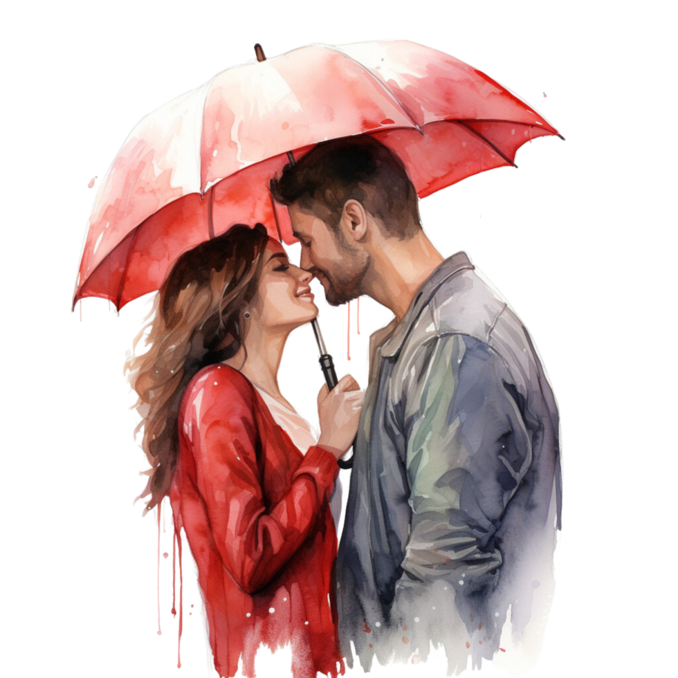 AI generated rainy day couple kissing under umbrella on a transparent background png