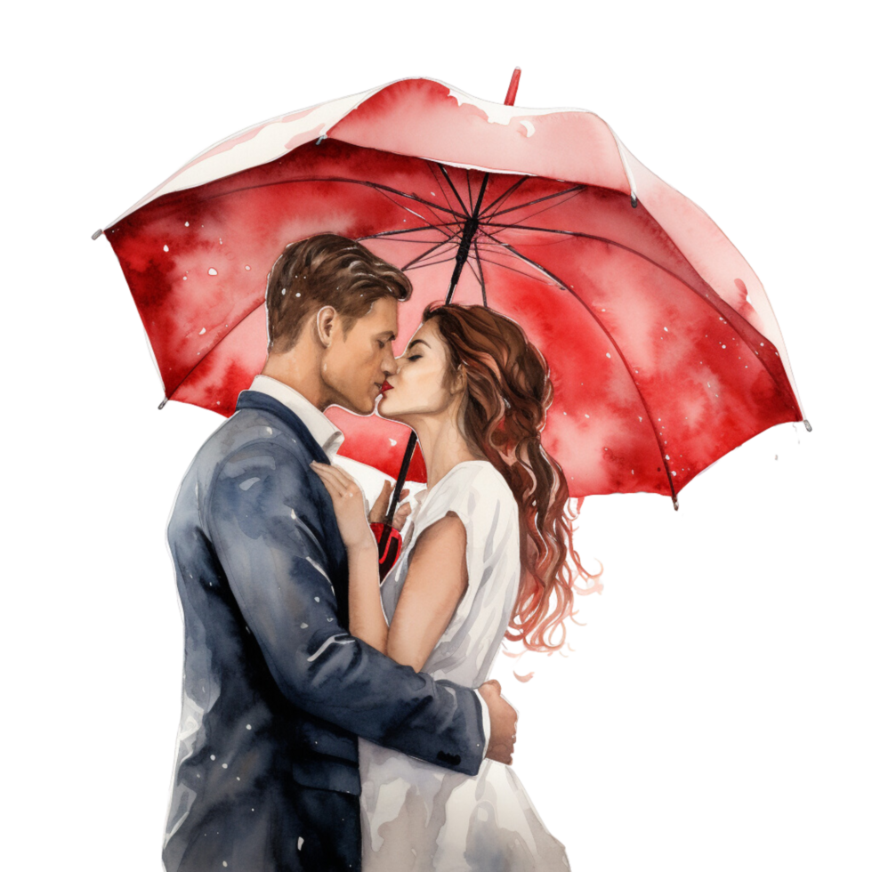 AI generated rainy day couple kissing under umbrella on a transparent background png