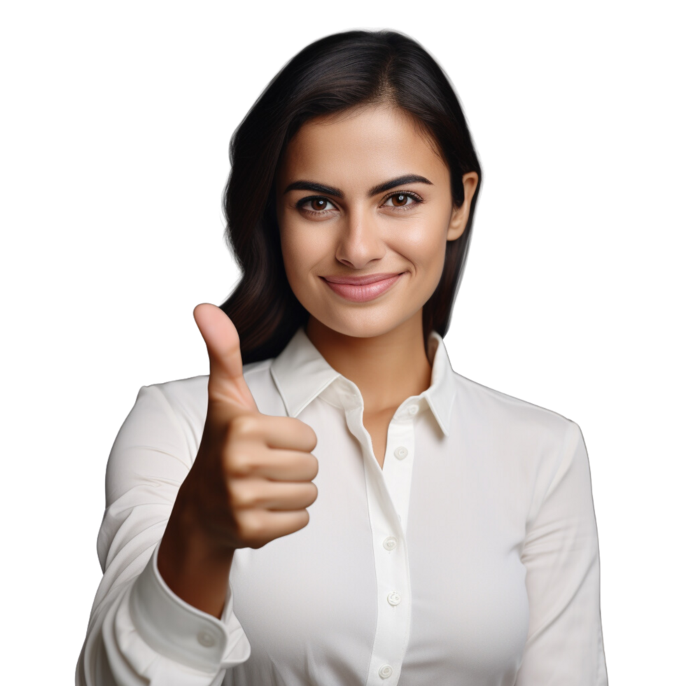 AI generated business woman showing thumbs up on a transparent background png