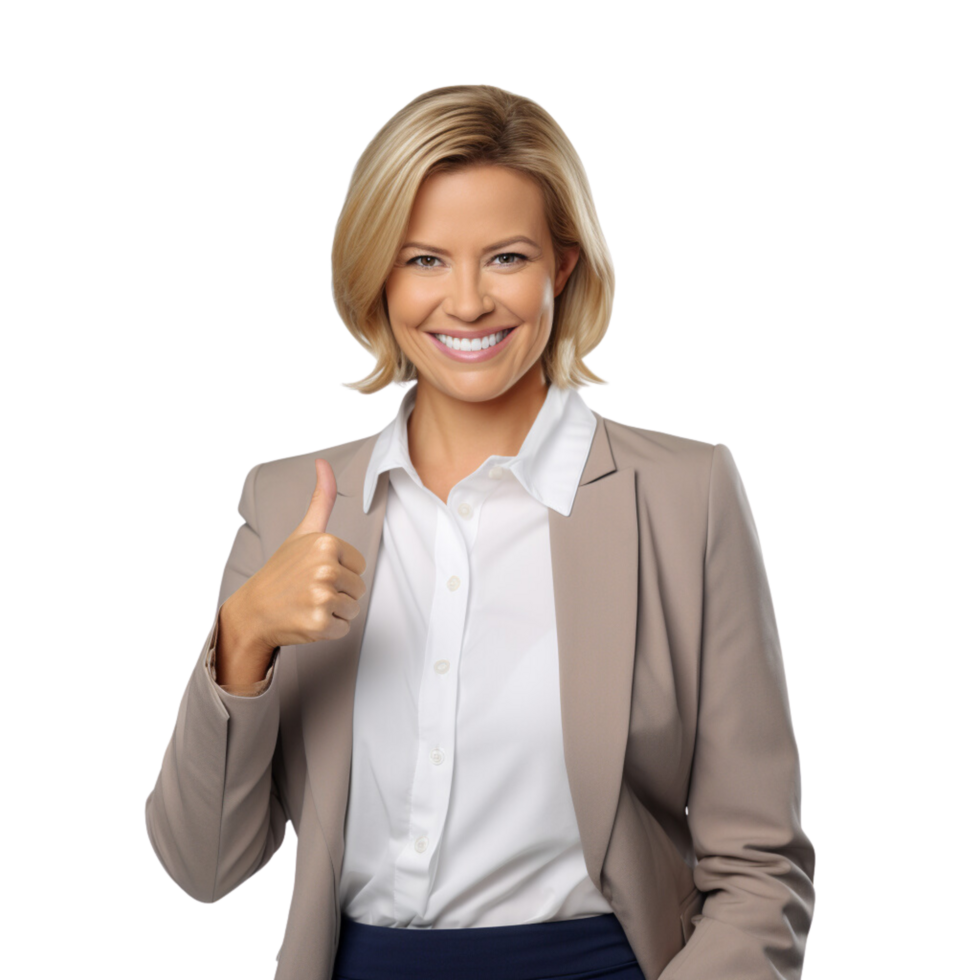 AI generated business woman showing thumbs up on a transparent background png