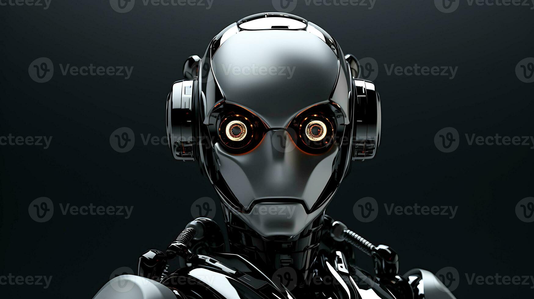 AI generated Serious robot with a round head on a dark gray background photo