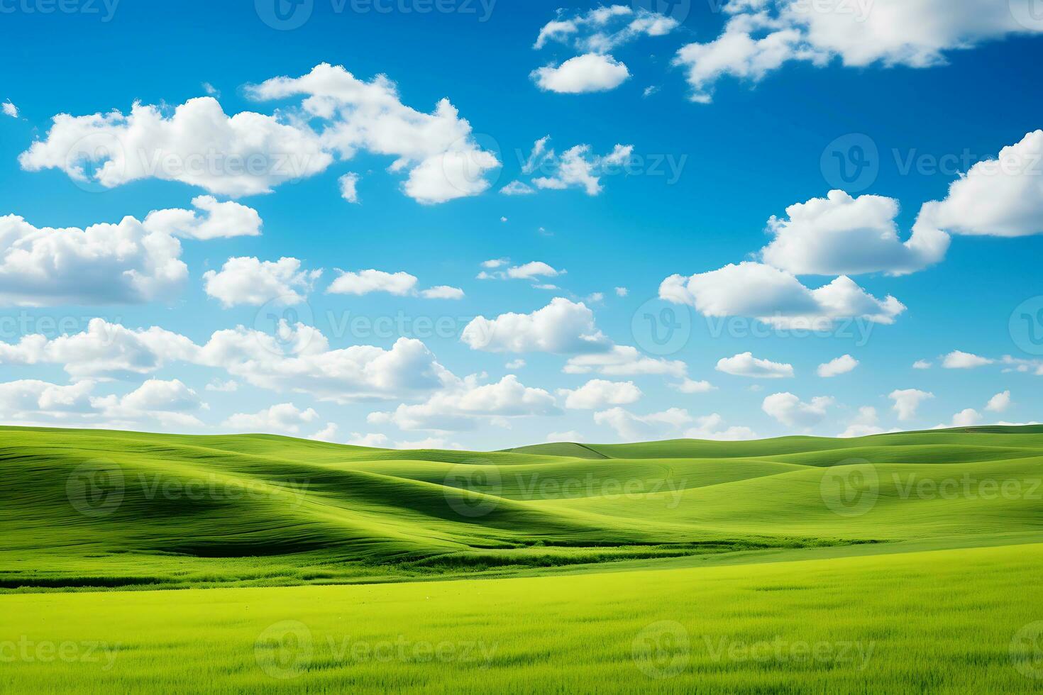AI generated Lush Green Hills Under a Blue Sky photo