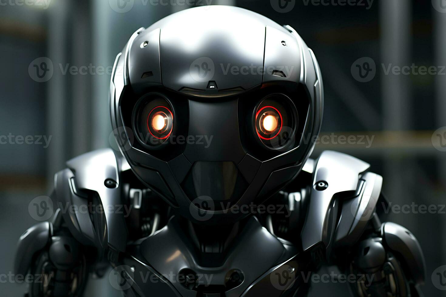 AI generated Dark steel robot on a dark background photo