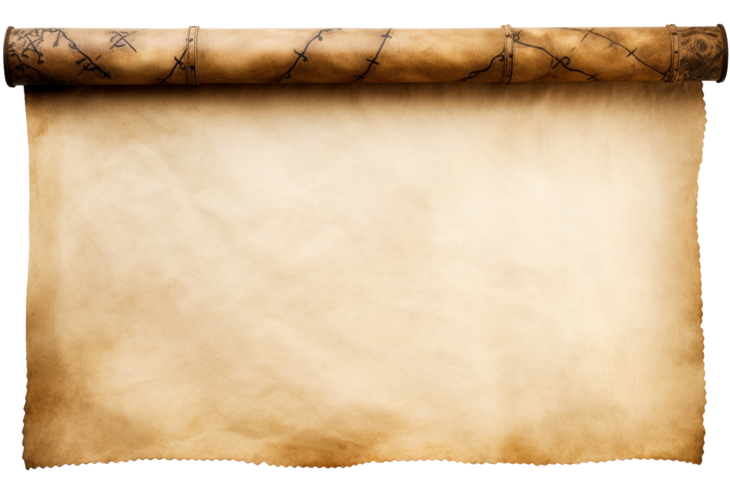 AI generated an old parchment scroll with a piece of paper on it on a transparent background png