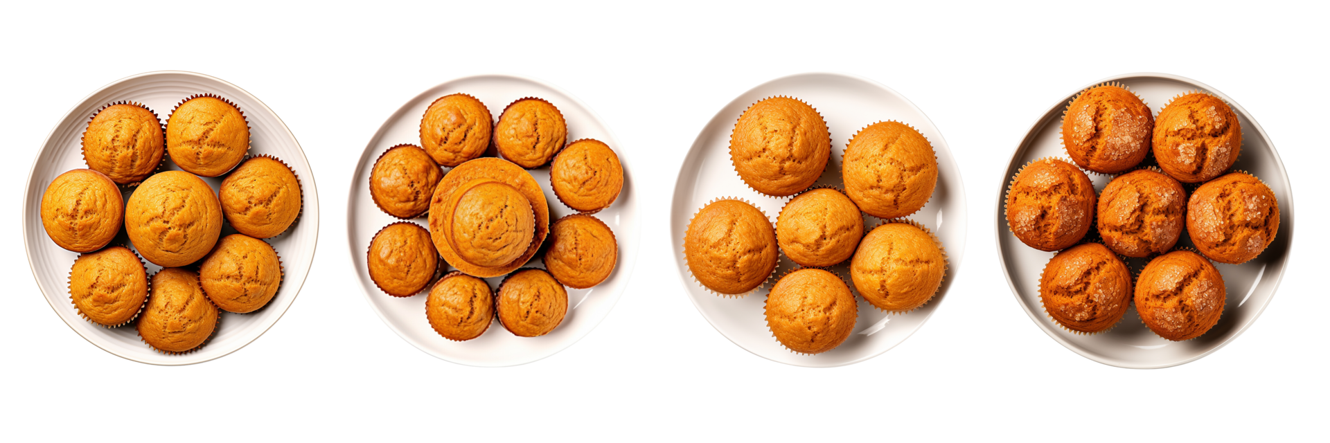 AI generated four plates with different types of cookies on them on a transparent background png