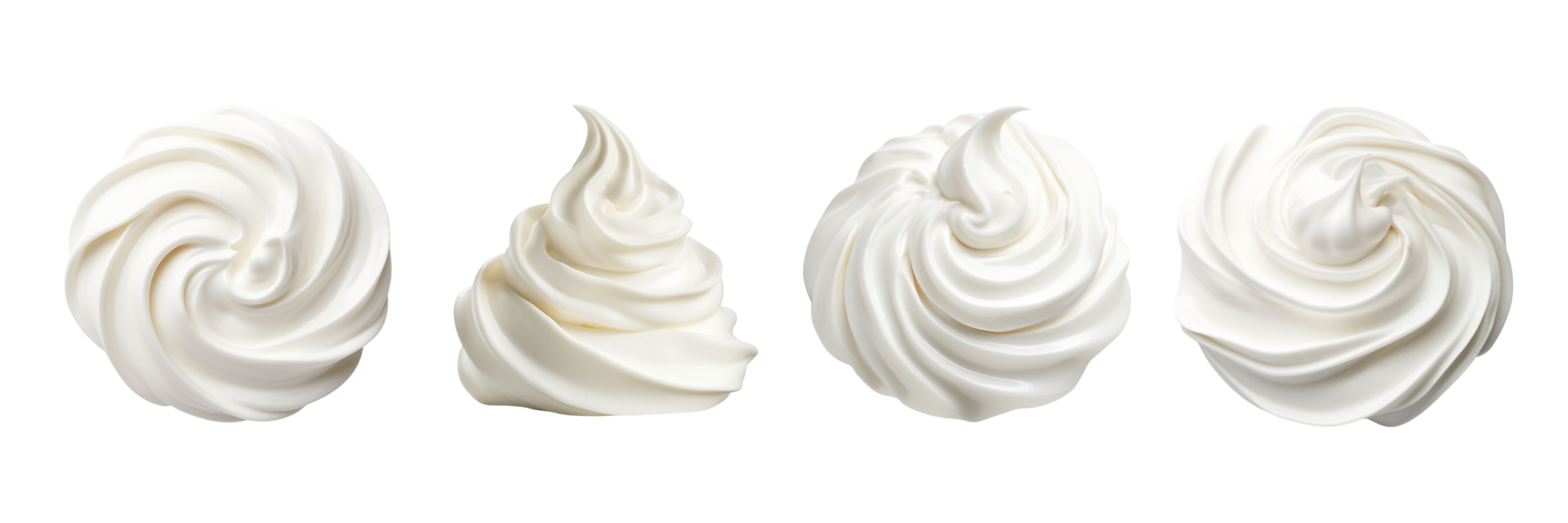AI generated four different types of whipped cream on a transparent background png