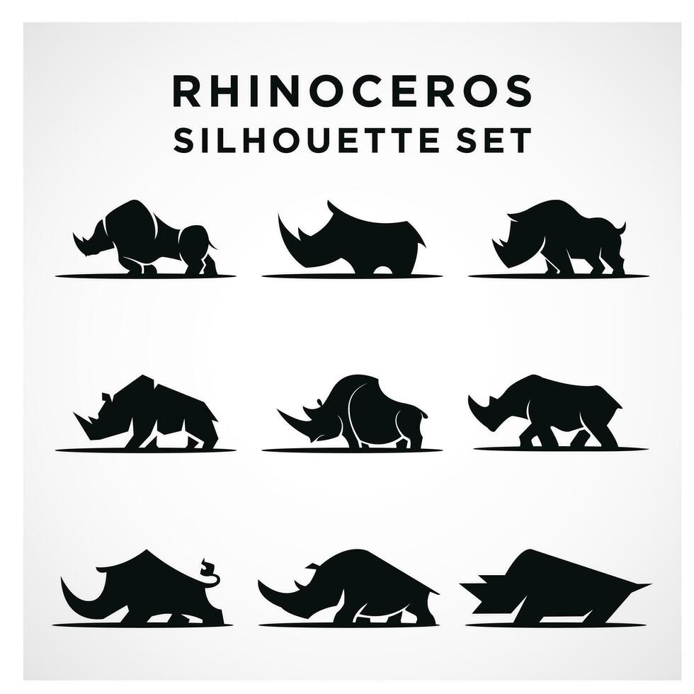 conjunto de silueta de rinoceronte vector