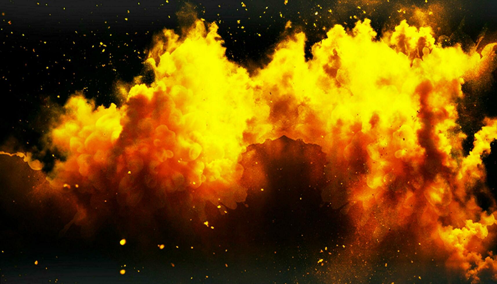 Ink smoke magic explosion powder splatted orange dust a black abstract texures clouds background photo