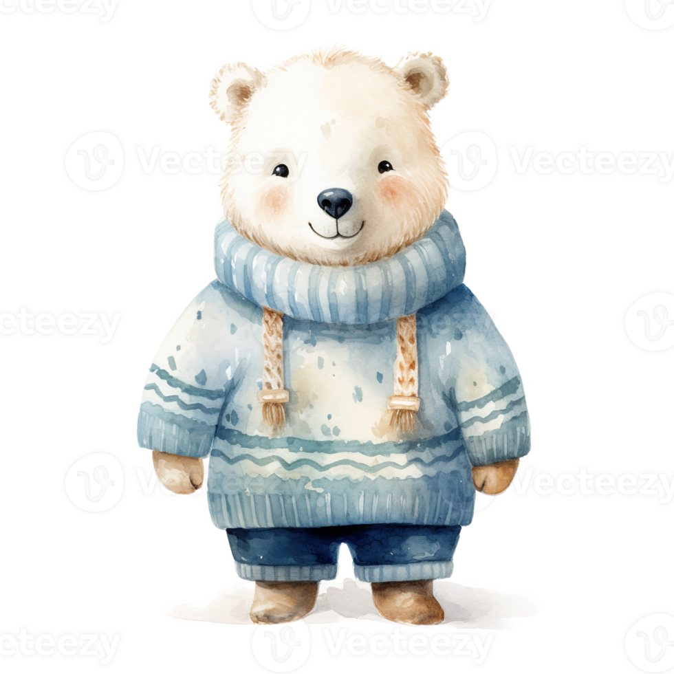 AI generated Polar Bear Wearing Winter Clothes For Christmas Event. Watercolor Style. AI Generated png