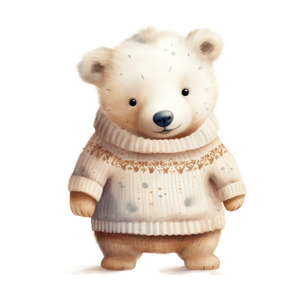 AI generated Polar Bear Wearing Winter Clothes For Christmas Event. Watercolor Style. AI Generated png