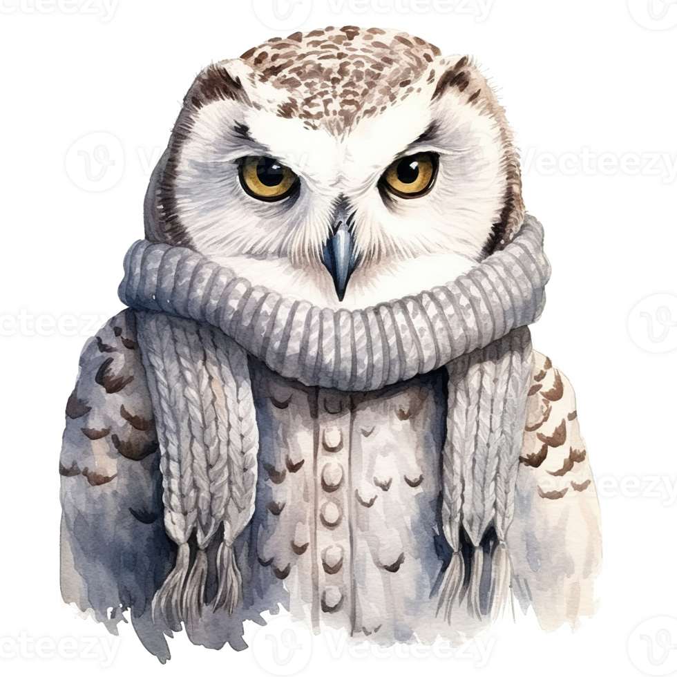 AI generated Owl Wearing Winter Clothes For Christmas Event. Watercolor Style. AI Generated png