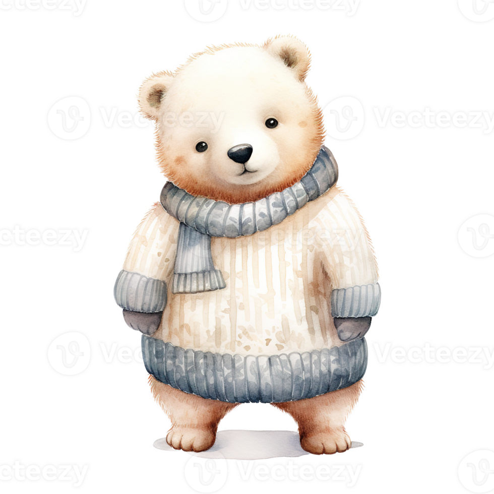 AI generated Polar Bear Wearing Winter Clothes For Christmas Event. Watercolor Style. AI Generated png