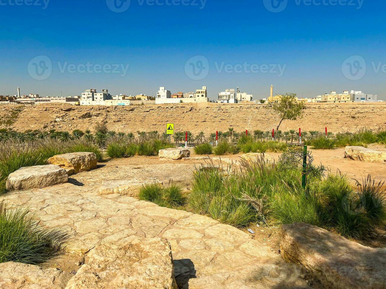 Public barbecue place  in a Wadi namar park riyadh . The stone block allows people to grill food outdoors. Fire place for a BBQ party. photo