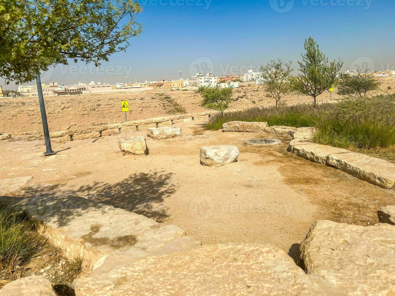 Public barbecue place  in a Wadi namar park riyadh . The stone block allows people to grill food outdoors. Fire place for a BBQ party. photo