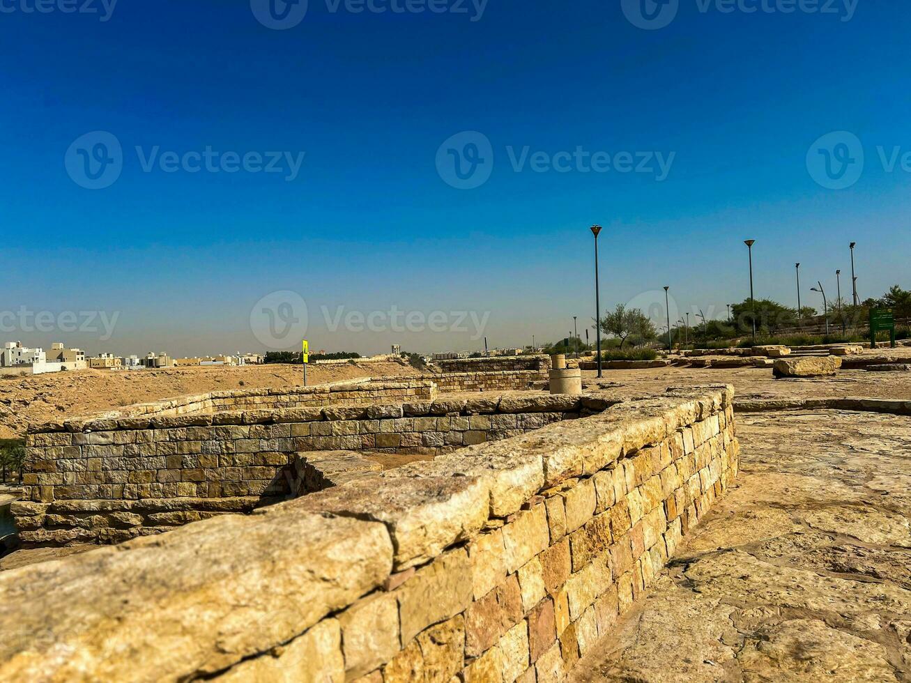 Public barbecue place  in a Wadi namar park riyadh . The stone block allows people to grill food outdoors. Fire place for a BBQ party. photo