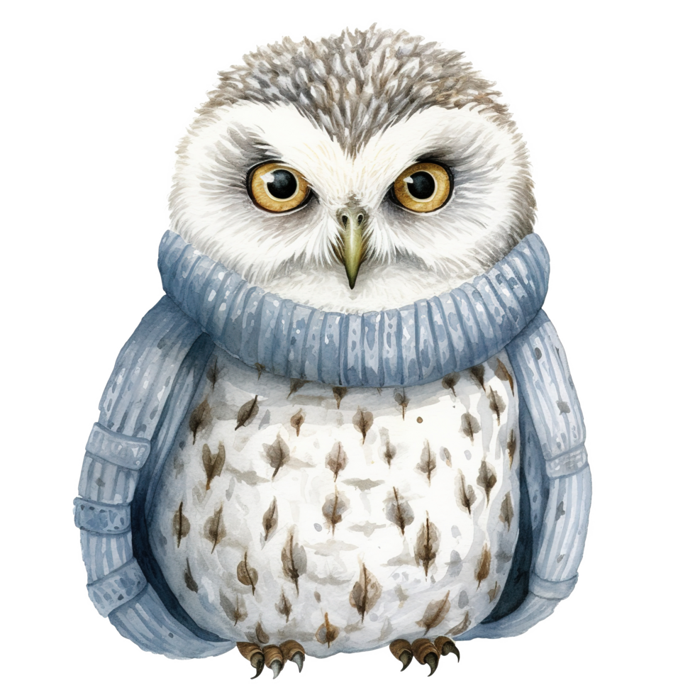 AI generated Owl Wearing Winter Clothes For Christmas Event. Watercolor Style. AI Generated png