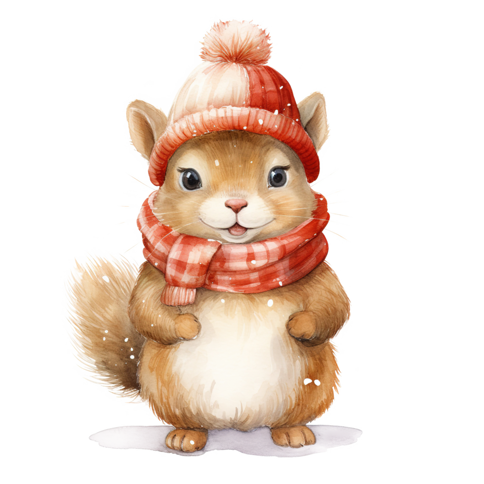 AI generated Squirrel Wearing Winter Clothes For Christmas Event. Watercolor Style. AI Generated png