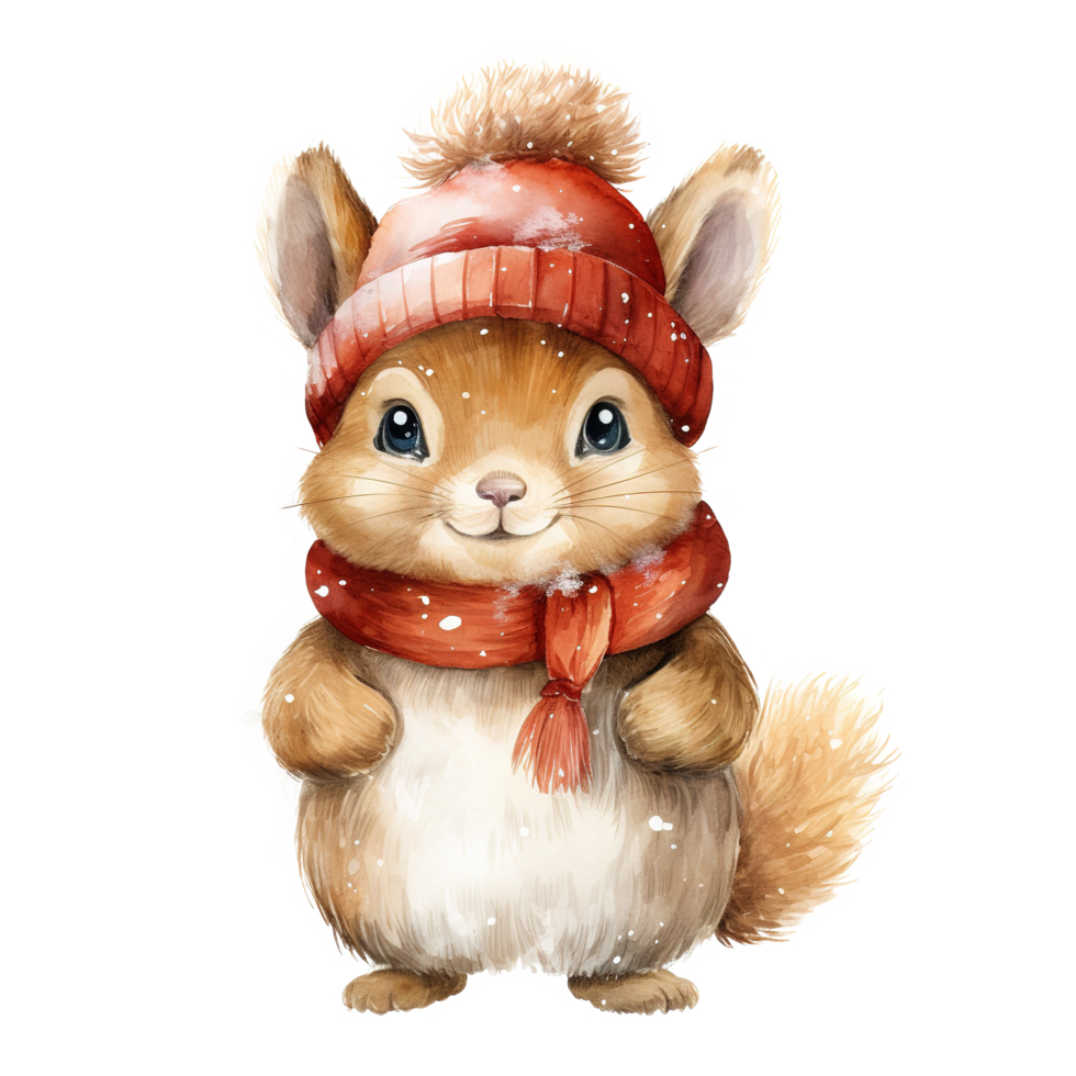 AI generated Squirrel Wearing Winter Clothes For Christmas Event. Watercolor Style. AI Generated png