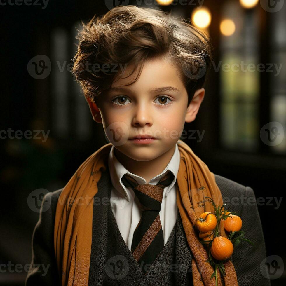 AI generated fashionable little boy.stylish child in suit and tie. fashion children. generative ai photo