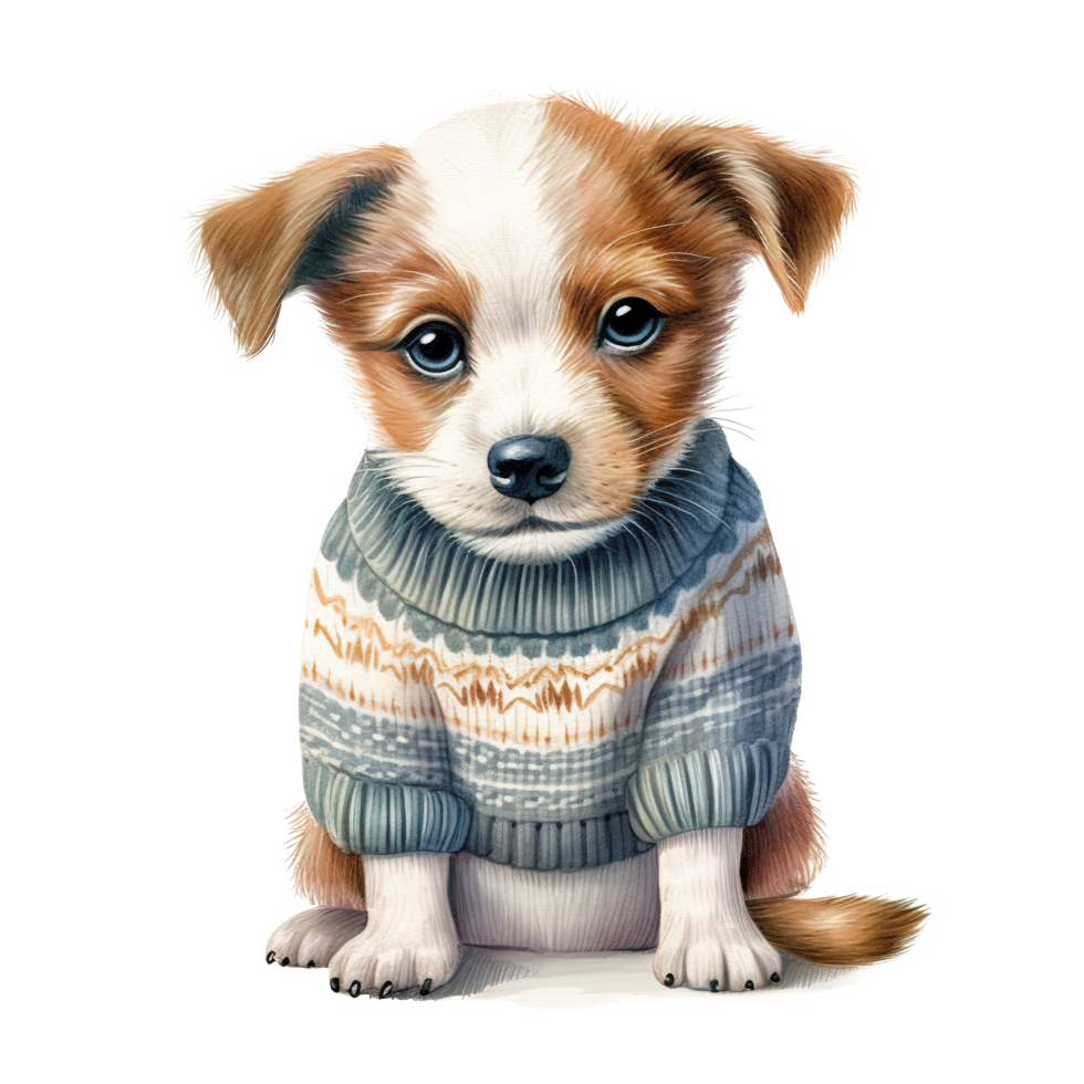 ai generado perro vistiendo invierno ropa para Navidad evento. acuarela estilo. ai generado png