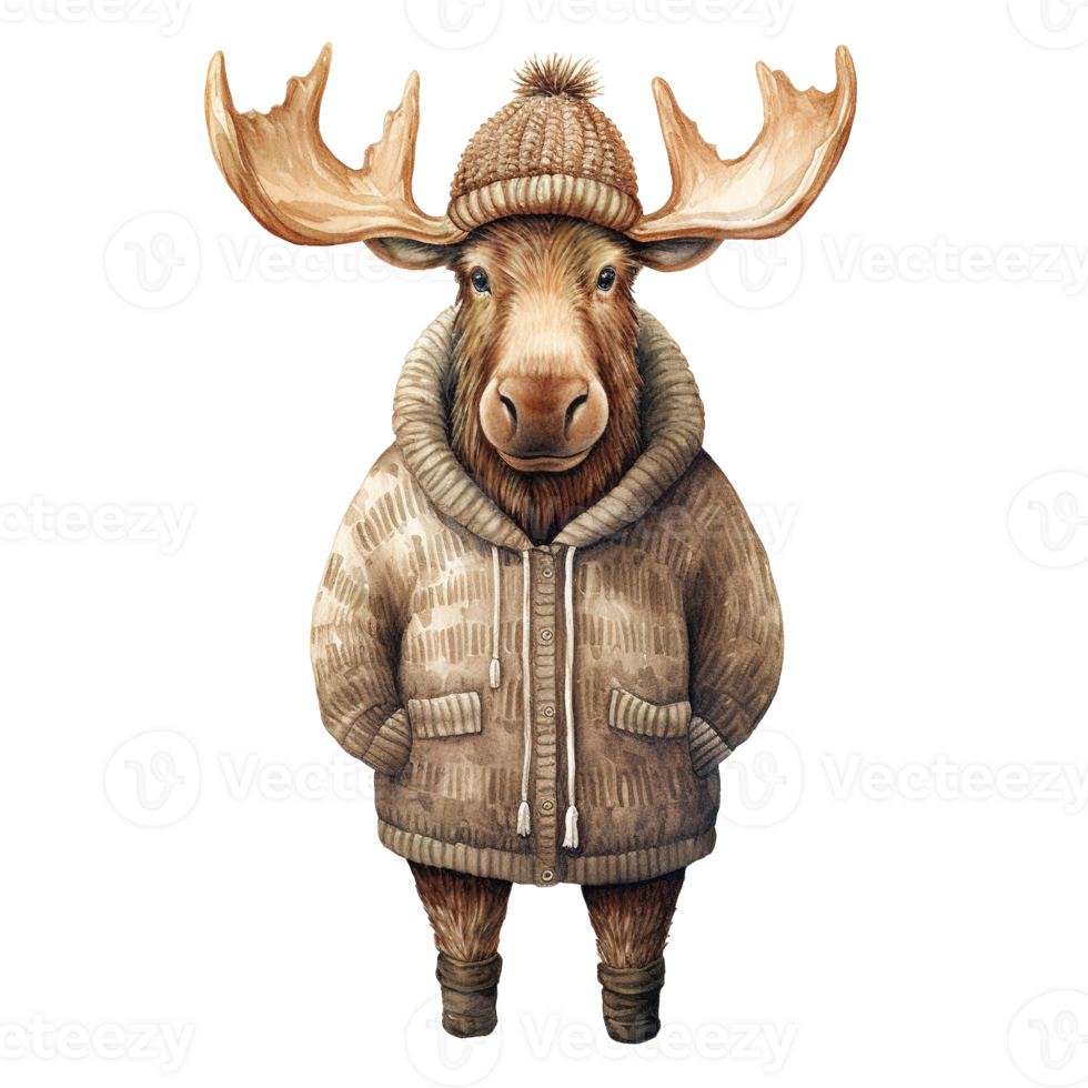 AI generated Moose Wearing Winter Clothes For Christmas Event. Watercolor Style. AI Generated png