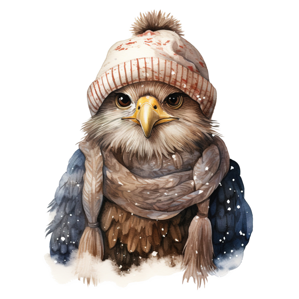 AI generated Eagle Wearing Winter Clothes For Christmas Event. Watercolor Style. AI Generated png