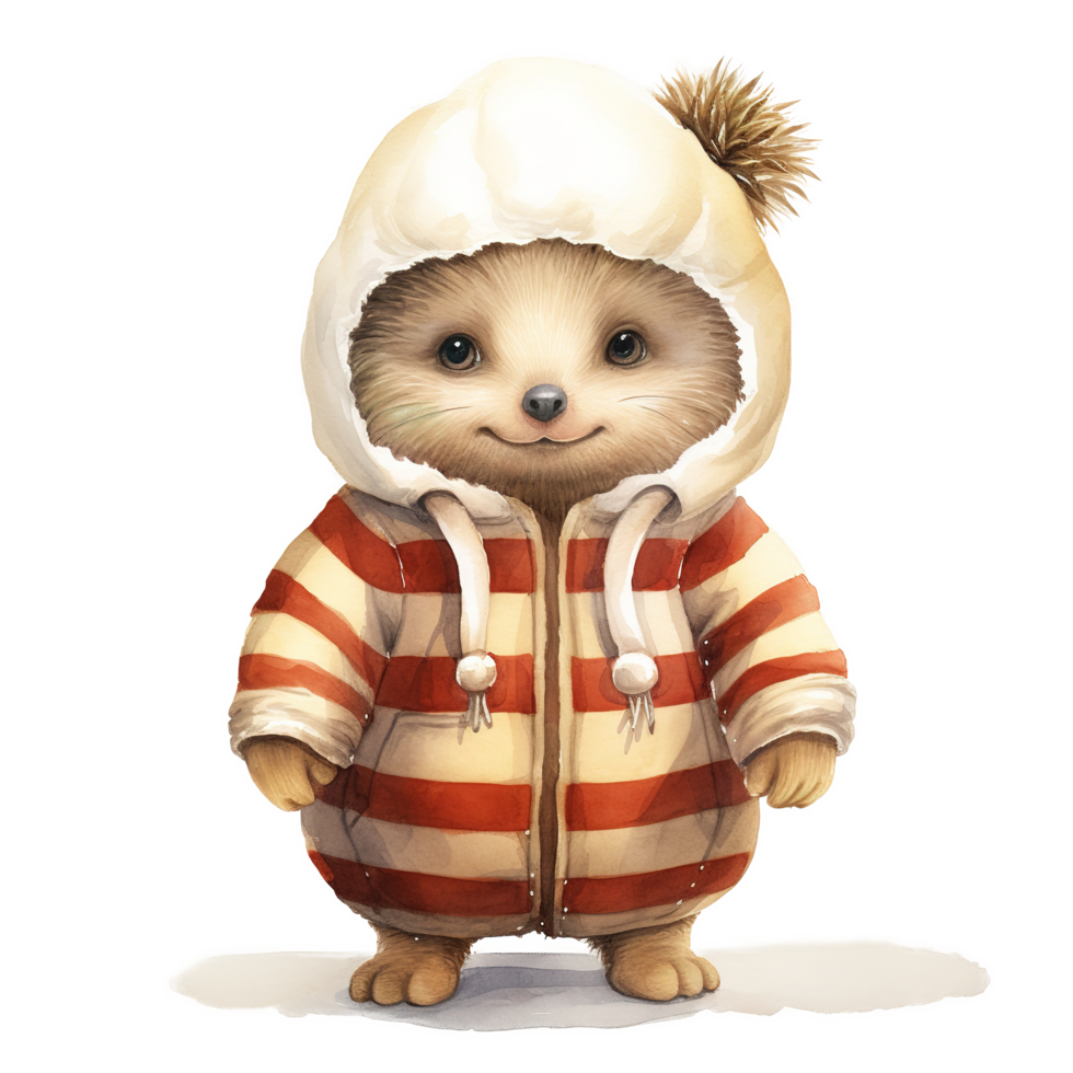 AI generated Hedgehog Wearing Winter Clothes For Christmas Event. Watercolor Style. AI Generated png