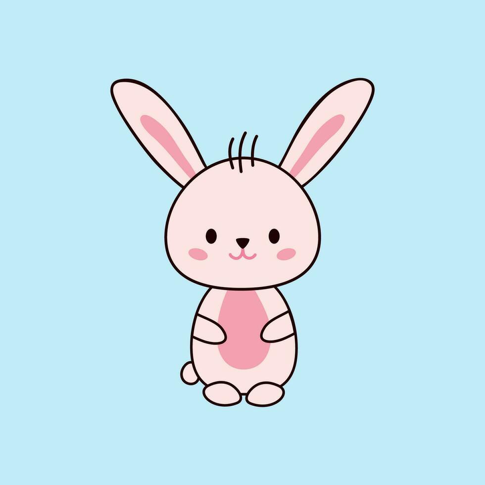 Pink bunny cute print. Sweet baby shower card. Hare fashion child vector. Cool and lovely rabbit illustration for nursery t-shirt, kids apparel, invitation, simple scandinavian child design, vector
