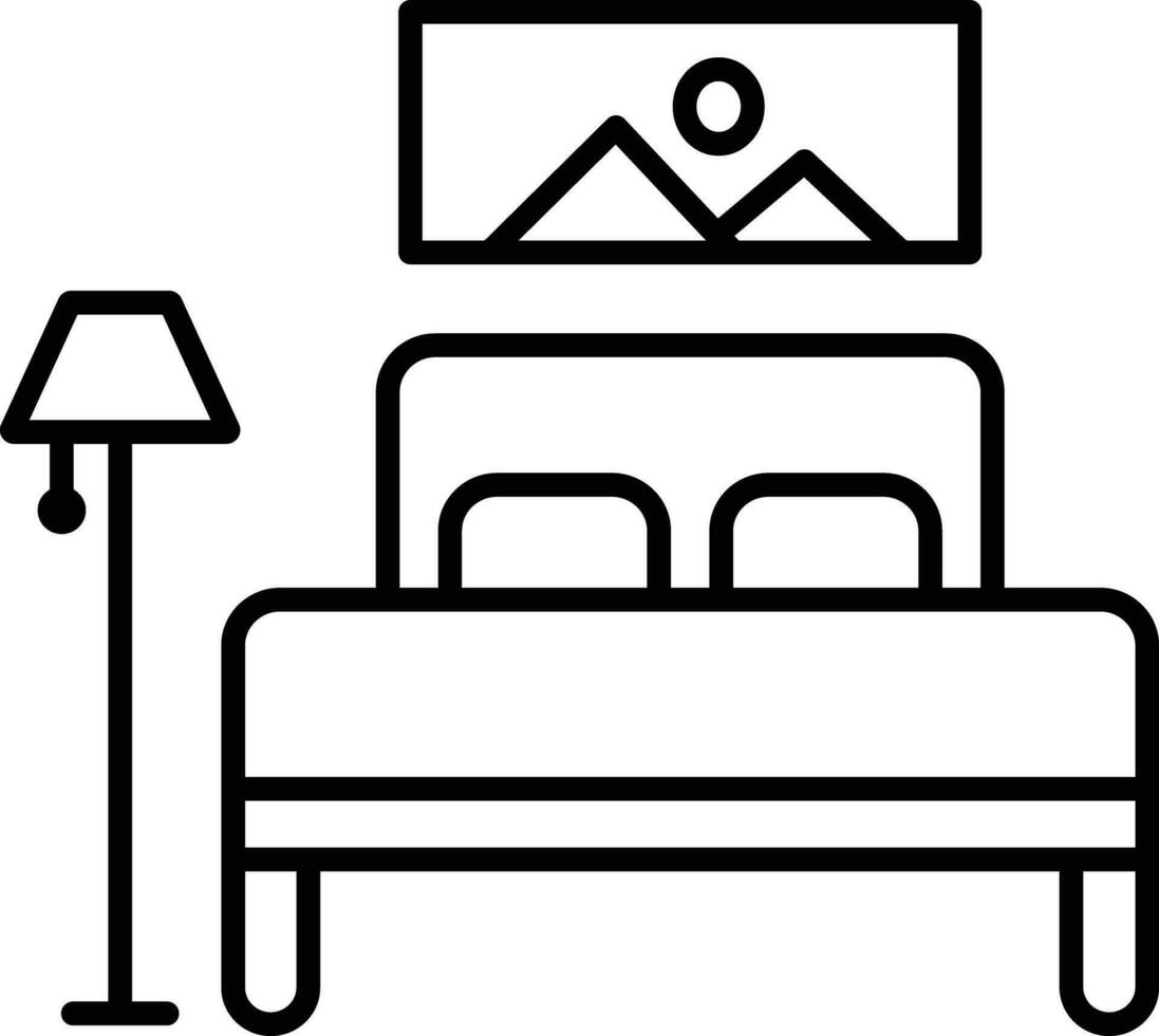 Bedroom and lamp Outline vector illustration icon