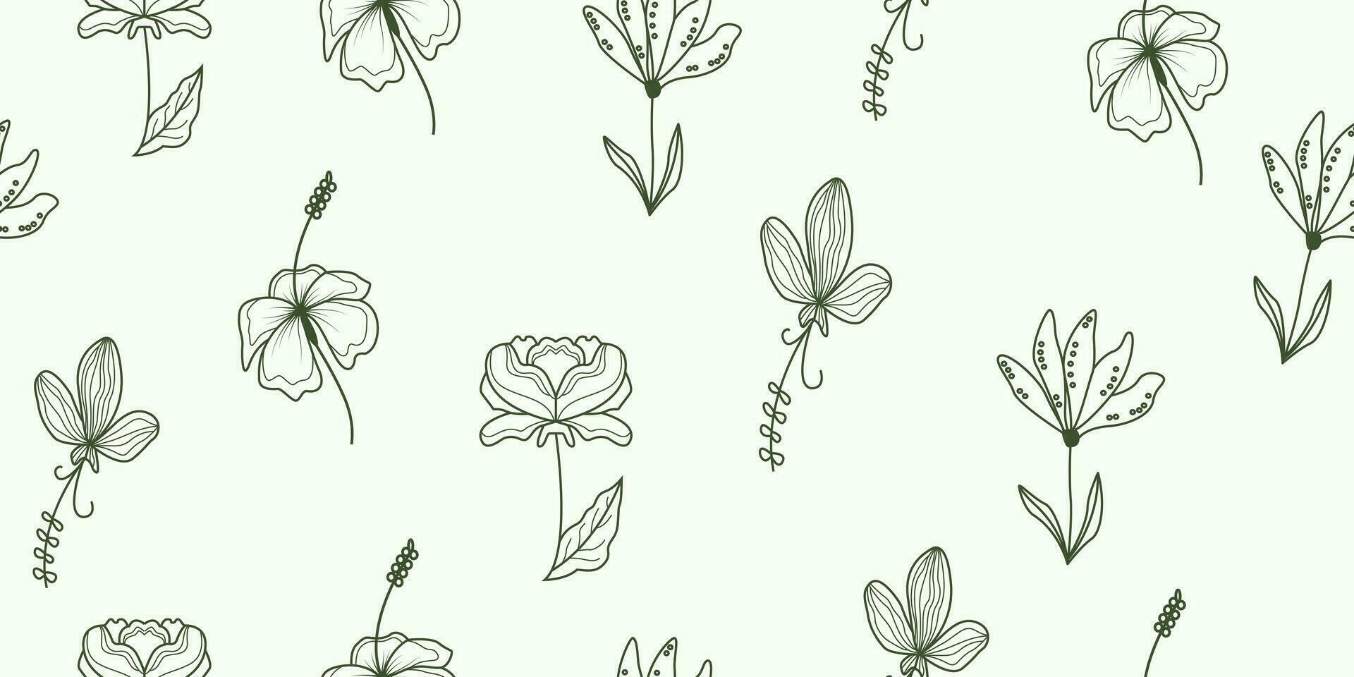 vector pattern of various types of outline flowers and shapes. vector floral pattern. Design for wallpaper, wrapping paper, background, fabric. Vector outline seamless pattern